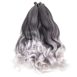 24 Inch French Curly Braiding Hair 6pack Loose Wavy Spiral Curl French Crochet Braid Hair Synthetic Pre Stretched Bouncy Braid Hair Extensions (TGREY)