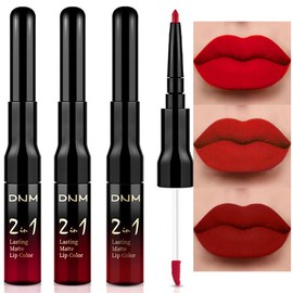 evpct evpct 3Pcs Deep Dark Red Lip Stain Paint Matte Lip Liner and Lipstick Set Long Lasting Smudge Proof labiales mate larga duracion listip 24 hours a prueba de agua mate 24 horas originales