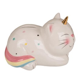 Money Box Cat Unicorn Ceramic Original Money Box Unicorn Cat with Lid and Key