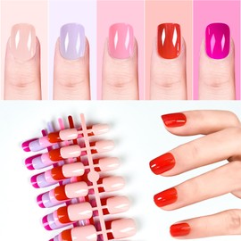 iBeautying 5 Packs Press On Nails Pink Fake Nails Glossy Squoval False Nails Nail Art For Women Girls