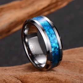 SOXEMAN Couple rings for men and women, trendy fashion jewelry, wide 8mm inlaid with colorful tungsten carbide rings, suitable for trendy couples hip-hop parties (Blue, 11)