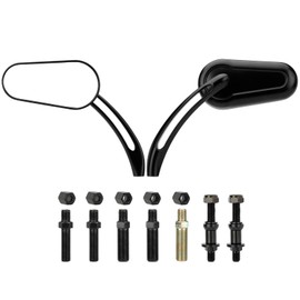 LKV Motorcycle Oval Mirrors - 8MM 10MM Universal Rear View Side Mirror 360 Degree Adjustable Compatible for Harley Touring Softail Dyna Sportster Electra Glide Street Bike Scooter ATV