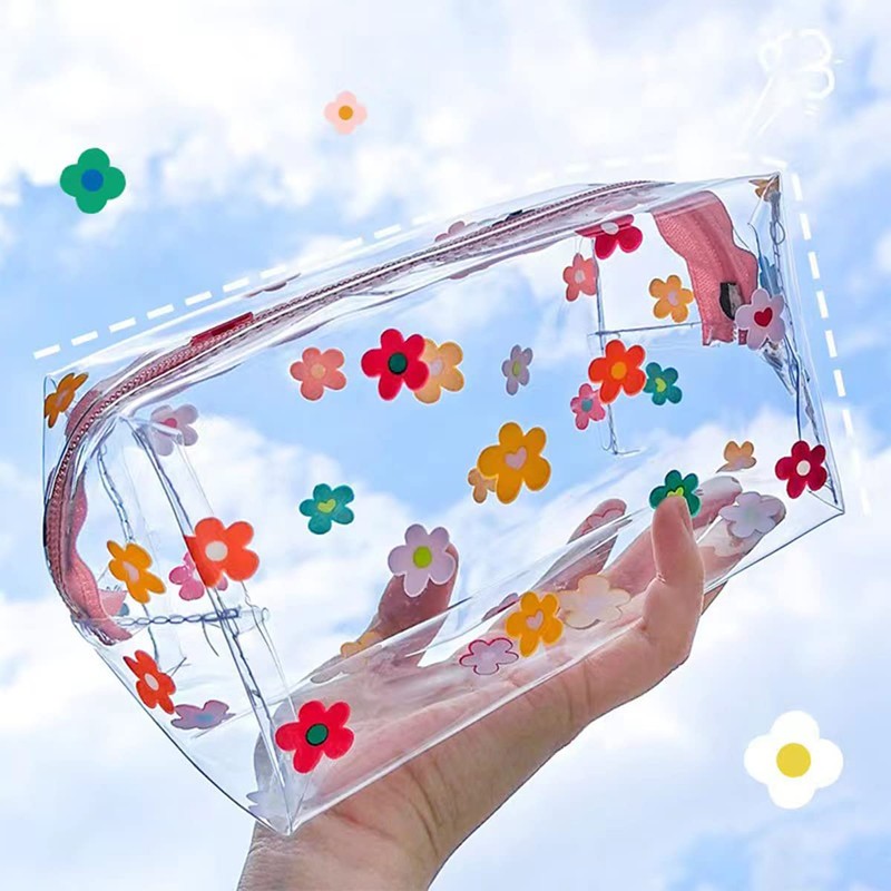 ZMZZ Cute makeup bag, transparent portable makeup bag, waterproof toiletries