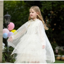 SEAUR White Tulle Cloak Kids Cape Princess Shiny Sequins Capes Cloak Girls Christmas Costume Capes Toddlers Fairy Cape L