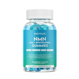 Enevolve NAD + Resveratrol Gummie Supplement | 600mg Advanced, NAD+ Booster for Anti Aging | Collagen Production | 60 Count Gummies | Blueberry Flavour | Sugar & Gluten Free | Vegan