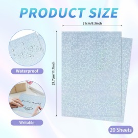 WANGHENG Printable Holographic Sticker Paper,20 Sheets 11.7 x 8.3''five-pointed star Printable Waterproof Sticker,Rainbow Vinyl Sticker for Inkjet or Laser Printer