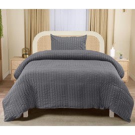 Utopia Bedding Seersucker Duvet Cover - Single Duvet Cover Set with Pillowcase - Soft Microfibre Polyester Seersucker Bedding (Grey)