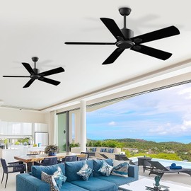 Biukis Black Ceiling Fan with Remote: 52 Inch Ceiling Fans 6 Speed Adjustable Outdoor Ceiling Fan with Reversible DC Motor 5 Blades Fan for Patio Living Room Bedroom