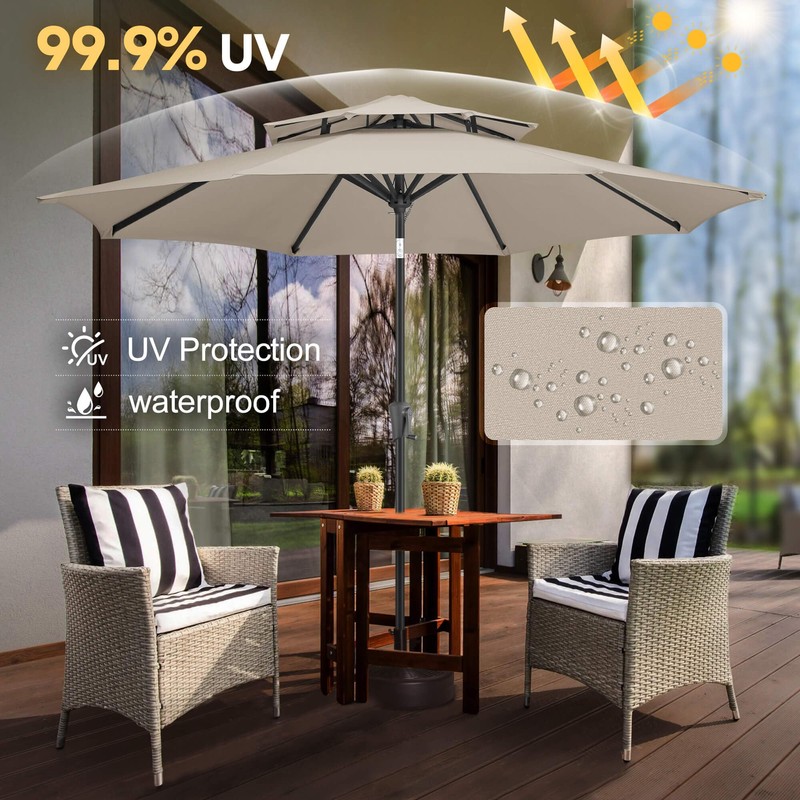 FLAME&SHADE 9ft Patio Umbrella - 2 Tiers Outdoor Umbrella with