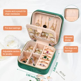 CEELGON Velvet Travel Jewelry Box Case Teenage Girls Gifts Travel Essentials Jewelry Organizer Gifts for Mom Initial Jewelry Case Bridesmaids Gifts Portable Travel Accessories for Women -Green A