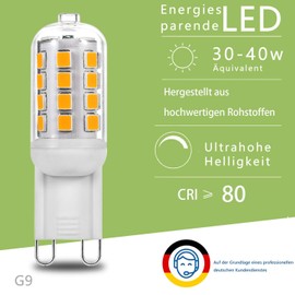 Wenscha G9 LED-Lampe, Warmweiß, 3000 K, 3.5 W entsprechend 30 W-40 W Halogenlampen, 400 Lumen, Nichtflackernd, Nichtdimmbare Energiespar-G9-Lampe, 6er Set