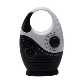 Waterproof Shower Radio, Splash Proof AM/FM Radio with Top Handle for Bathroom Outdoor Use - Built-in Speaker & Adjustable Volume(Black and White)