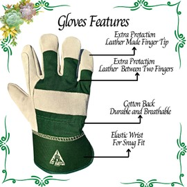 ITC Rigger Gardening Gloves for Men and Women - Heavy Duty Thorn Proof Garden Gloves, Leather Work Gloves, Thick, Safety Working Gloves for Garden (XL, Green)