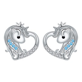Hifeeled Unicorn Earrings Women Girls 925 Sterling Silver Stud Earrings Unicorn for Women Original Jewellery Gift Woman Girl Daughter, Silver, Cubic Zirconia