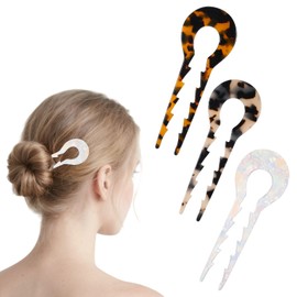 Pack of 3 Acetaat Hair Pins, Hair Pin U-Shaped Hair Forks Large 13 cm / 5.4 Inch French Hair Pin Set (Mermaid/Beige/Tortoise), French Hair Pin for Updo Hairstyles Women