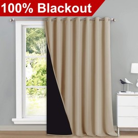 NICETOWN Noise Reducing Room Divider Curtains, Thermal Insulated 100% Blackout Curtain for Office, Slider Panel with Black Lining, Patio Door Drapery (1 PC, 100 inches x 108 inches, Biscotti Beige)