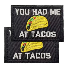 Flipfit 2PCS Funny Tacos Embroidered Patch,Black Yellow Hook and Loop Patches for Backpacks, Jackets,Vests,Clothes,Hats