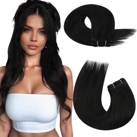 Moresoo Weft Hair Extensions Human Hair Black Sew in Extensions Black 18 inch 100g 1pack