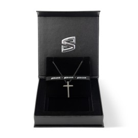 SERASAR Kette Herren Halskette mit Anhänger Edelstahl - 60cm Schwarz Edelstahl mit Schmuck-Schachtel Geschenk für Männer Cross Necklace Men Jewelry Band Jesus Kreuz Kette Männer Weizen-Kette