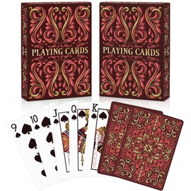 Playing Cards, Deck of Cards 2 Pack, Standard Playing Cards for Adult, Premium Poker Card Set, Deck of Playing Card for Blackjack, Euchre, Canasta, Family Game Night, Party Table Games (Red)