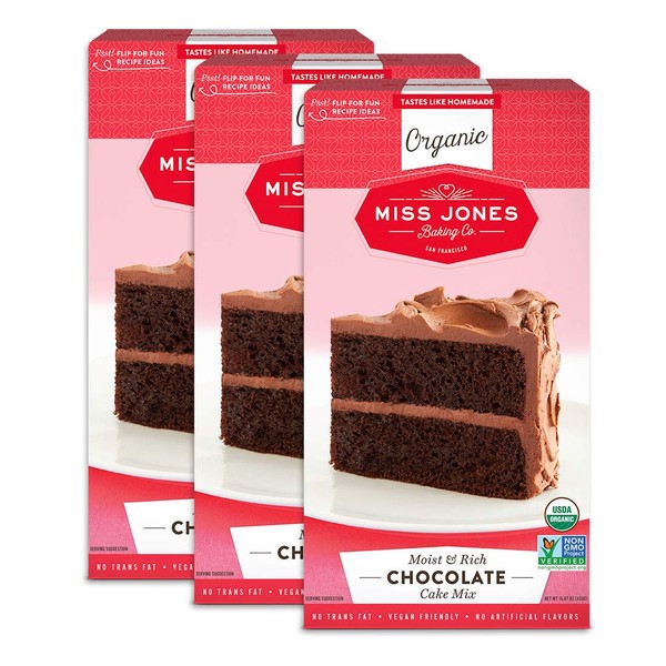 Miss Jones Baking Organic Cake and Cupcake Mix, Non-GMO, Vegan-Friendly, Moist and Fluffy: Chocolate (Pack of 3)