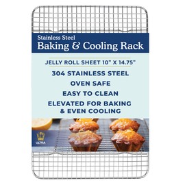 Ultra Cuisine Stainless Steel Baking Rack - 10x14.75 inch Jelly Roll Pan Wire - Oven Grill Sheet Pan - Oven Safe - Dishwasher Safe - Heavy Duty Wire Cooling Rack for Cooking Baking and Roasting