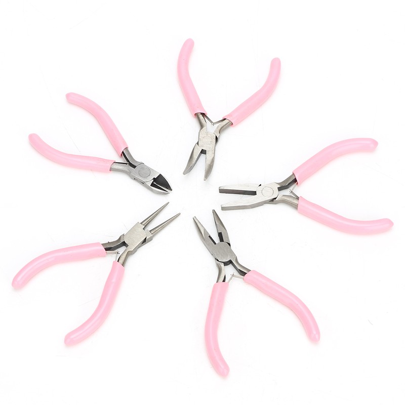 5pcs Mini Pink 4in Metal Pliers Set Kit Cutter Handwork