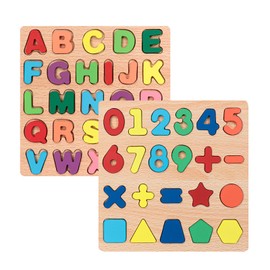 Wooden Puzzles for Toddlers, 2pack Alphabet Shape Puzzles for Kids Wooden Montessori Toddler Wooden Alphabet Number Shape for Kids 3 Years Old Boys & Girls