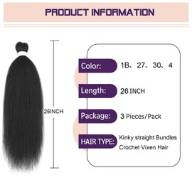 Kinky straight Bundles Crochet Vixen Hair 26inch 3 Pack Natural Black Hair Soft Locs for black women Hair Extension (#4, 26inch)