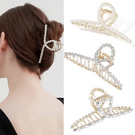 Women's Metal Hair Clip Large - Thick Hair Tocess Hair Grippers Non-Slip Hair Clip Beads Hair Clips Rhinestone Gold Hair Claw Clips Hair Clip for Women