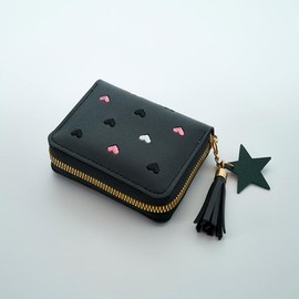 IFUDE Cute Wallet for Girls and Boys Women's Mini Wallet Made of Soft PU Leather with Zip and Star Tassel Pendant Coin Compartment and Card Slots, black, Casual