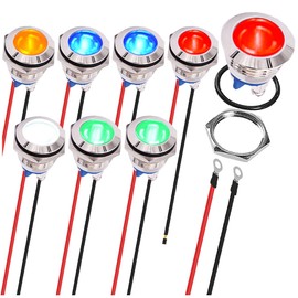 MKBKLLJY 8Pcs Indicator Light 16mm Waterproof IP67 Metal Signal Lamp 12V AC/DC LED Pilot Dash Lamp Screw Terminal Concave Head 5Color(Red/Yellow/Blue/Green/White) with 120mm Cable for Car Boat