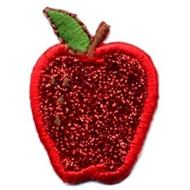 Embroidered Iron-On Applique Apple, 1 x 1 1/2 inch