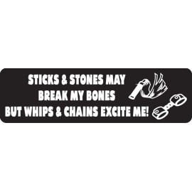 USA Biker Goods Sticks & Stones May Break My Bones But Whips & Chains Excite Me Helmet Sticker S