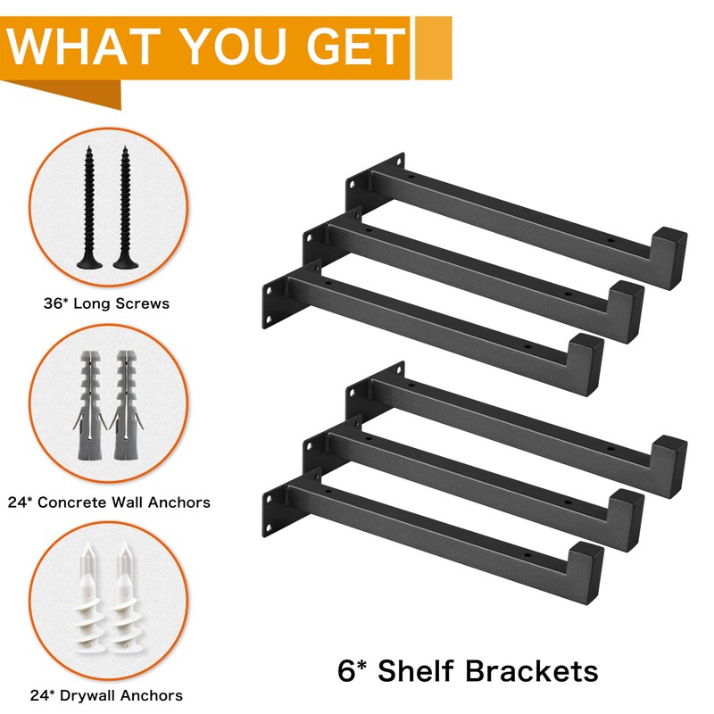EZYDECOR Shelf Bracket 4 Inch Black Shelf Brackets Wall Mounted