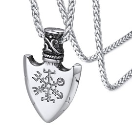 FaithHeart Viking Odin Gungnir Rune Speartip Pendant for Men and Women, Punk Retro Style, Scandinavian Pendant with 55 cm + 5 cm Extension Chain, stainless steel,