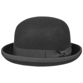 Lierys Felt Bowler Wool Felt Hat Bowler Hat Unisex for Men and Women Groom Hat Bowler with Grosgrain Ribbon With Hem Winter Summer Occasion Hat with Lining - 61 cm black