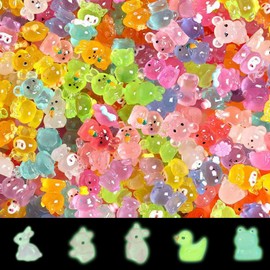 EDLMKM 100 Pcs Luminous Mini Resin Animals, Mini Resin Ducks, Miniature Colourful Animal, Tiny Animals Glow in the Dark Miniature Animal Figures Bulk, for Garden Dollhouse Landscape Decor