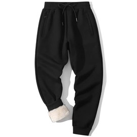 Shiyifa Men's Winter Warm Fleece Sherpa Lined Sweatpants Active Thermal Track Jogger Pants with Pockets(01Black,XL)
