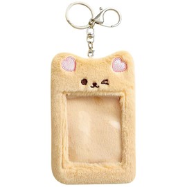 iplusmile Photocard Holder Keychain Cute Kpop Keychain Plush Bear Rabbit Cat Photo Card Holder Sleeve with Key Ring ID Bank Credit Card Holder Protector, khaki, Fashion