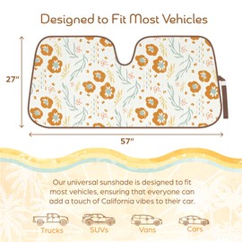 C&C Orange Floral Car Windshield Sun Shade - Sun Visor Sunshade for Car Windshield - Window Shades for Cars, SUV & Truck - Dash Cover UV Protection for Front Window Shade Accessories - 57" x 27"