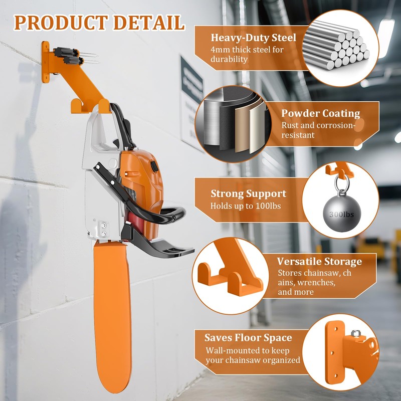 Chainsaw Hanger, 3-in-1 Chainsaw Wall Mount Adjustable Screws for Variety