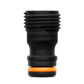Fiskars 1027060 Tap Connector, for Taps, Male Thread, Diameter 21 mm (G 1/2 Inch), Universal Size, 10 g, Black/Orange
