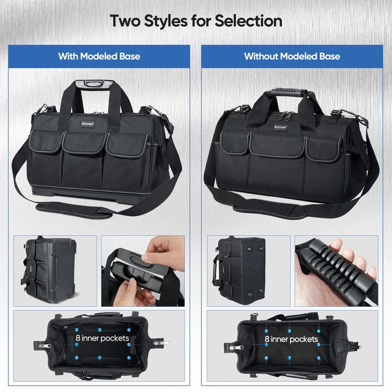 TICONN Tool Bag with Multi-Pockets Wide Mouth Tool Tote with
