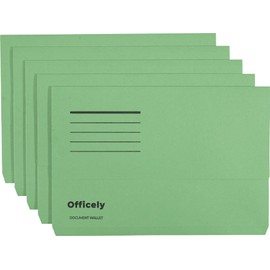 Officely Foolscap Document Wallets 285gsm - Green (Pack of 5)