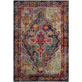 Safavieh Monaco Collection MNC247R Vintage Bohemian Medallion Distressed Grey and Fuchsia Pink Area Rug (8' x 10')