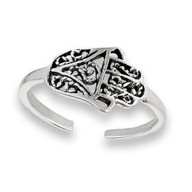 Sideways Hamsa Open .925 Sterling Silver Hand of Fatima Rope Midi Toe Ring Band