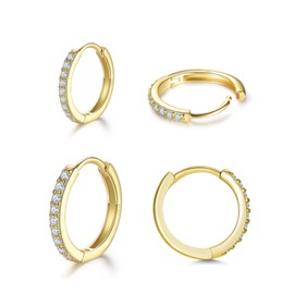 3 Pairs of Hoop Earrings Silver Earrings for Women, Small Earrings Set with Zirconia, 925 Silver Gold-Plated Hoop Earrings, Hypoallergenic, Small Sleeping Hoop Earrings Silver/Gold, 8 mm/10 mm/12 mm,