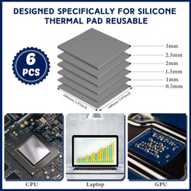 Frienda 6 Pcs Thermal Pad 100 x 100 mm, 0.5 mm, 1 mm, 1.5 mm, 2 mm, 2.5 mm, 3 mm Heat Resistant Conductive Silicone Pad Thermal Pads Conductivity 6.0 W/M for Laptop Heatsink CPU GPU LED Cooler (Gray)