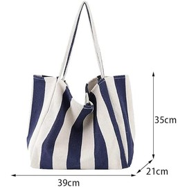 SiyphuNing Korean Version Of Retro Literary Handbag Simple Fresh blue Striped Shoulder Bag Fashion Large Capacity Shopping Bag Minimalist Women's Tote Bag Canvas Casual, Blue